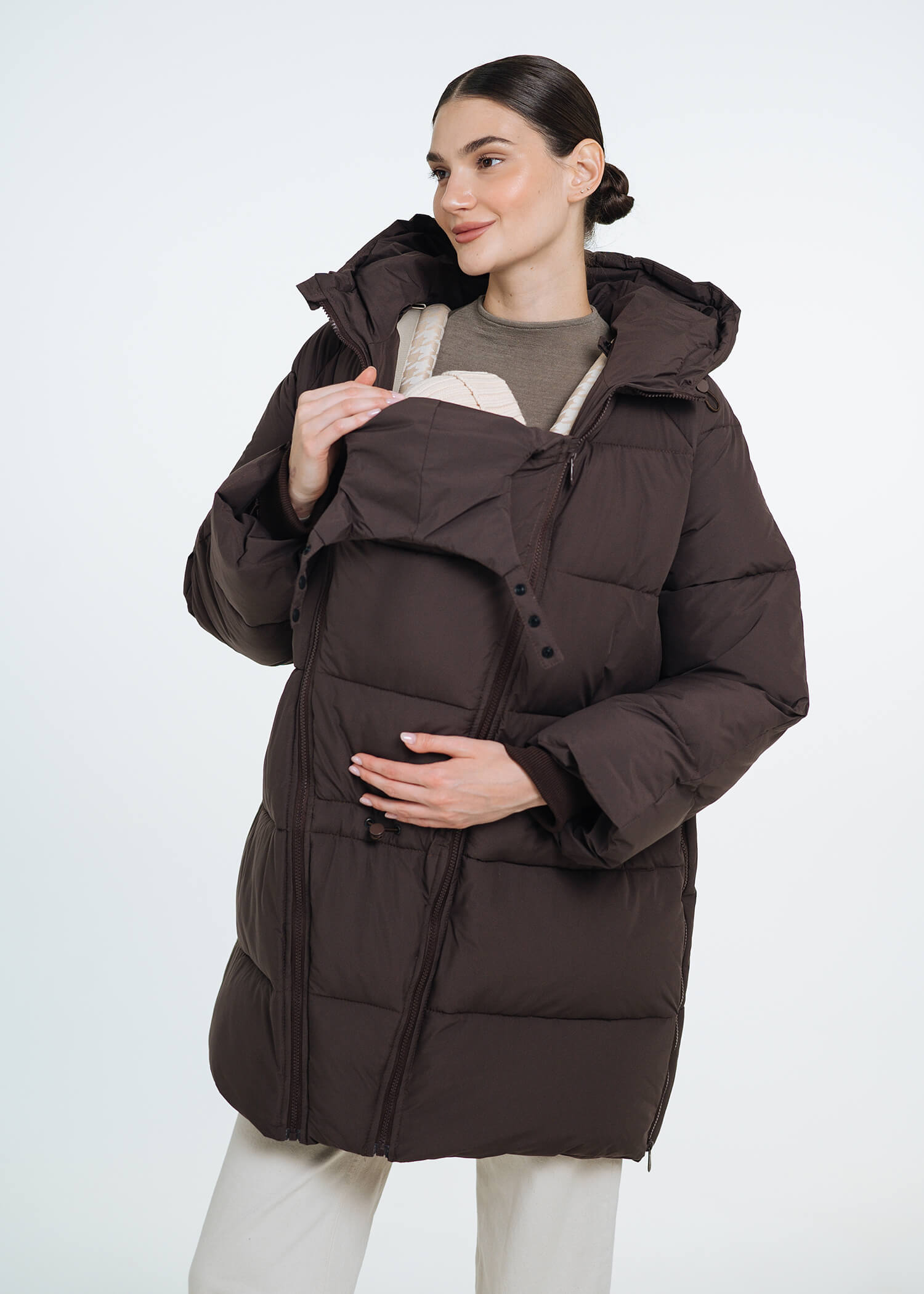3-in-1 Maternity & babywearing winter coat Chocolate