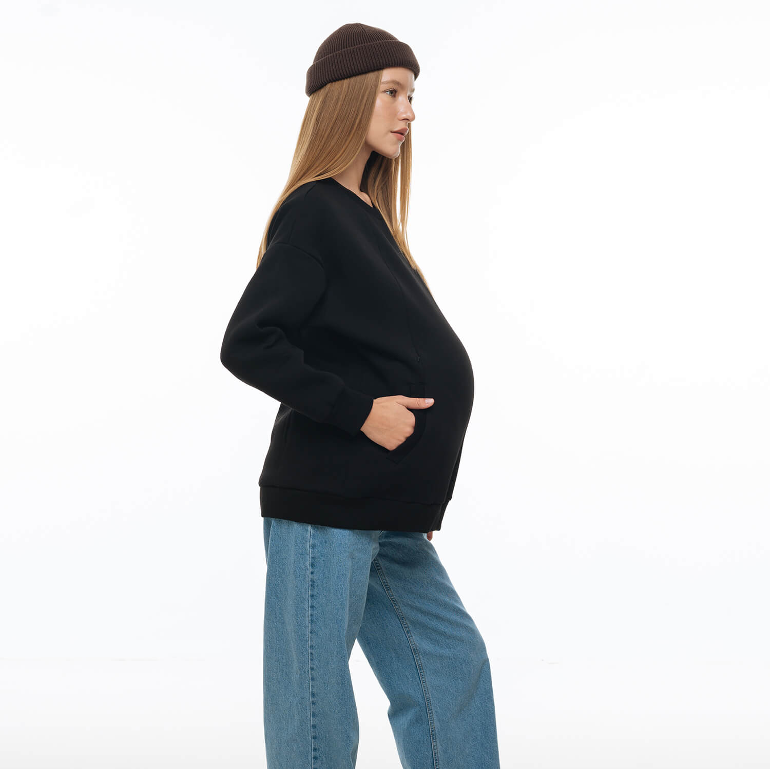 Warm maternity & nursing oversize sweatshirt Black