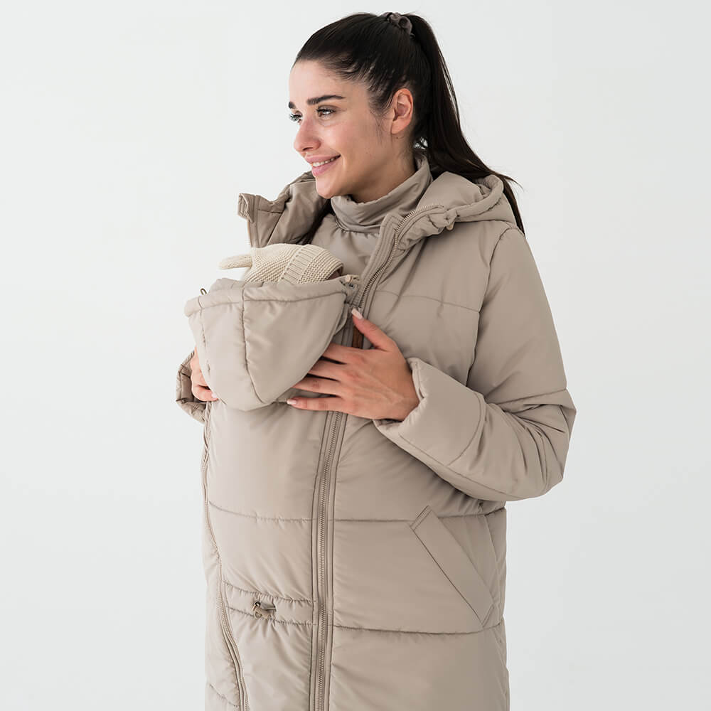 Winter maternity & babywearing coat 3 in 1 Latte